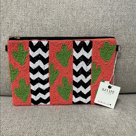 kay lee Handbags - Beaded Clutch - Coral and Green